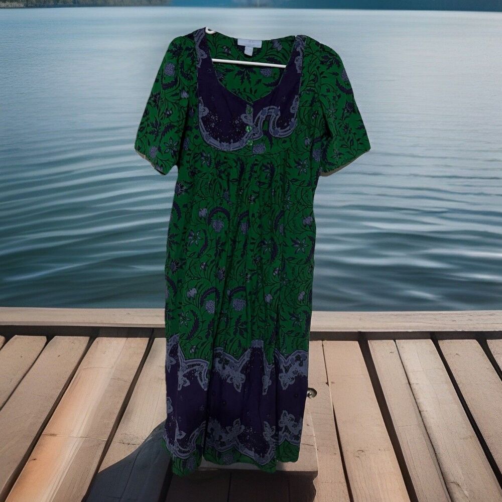 Chic Only Necessities Green Purple Floral Moo Moo Gown BabyDoll Pockets 14/16
